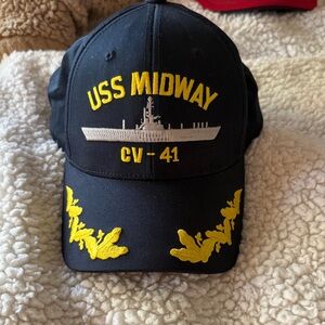 USS Midway CV-41 Black SnapBack Cap with Yellow Embroidery